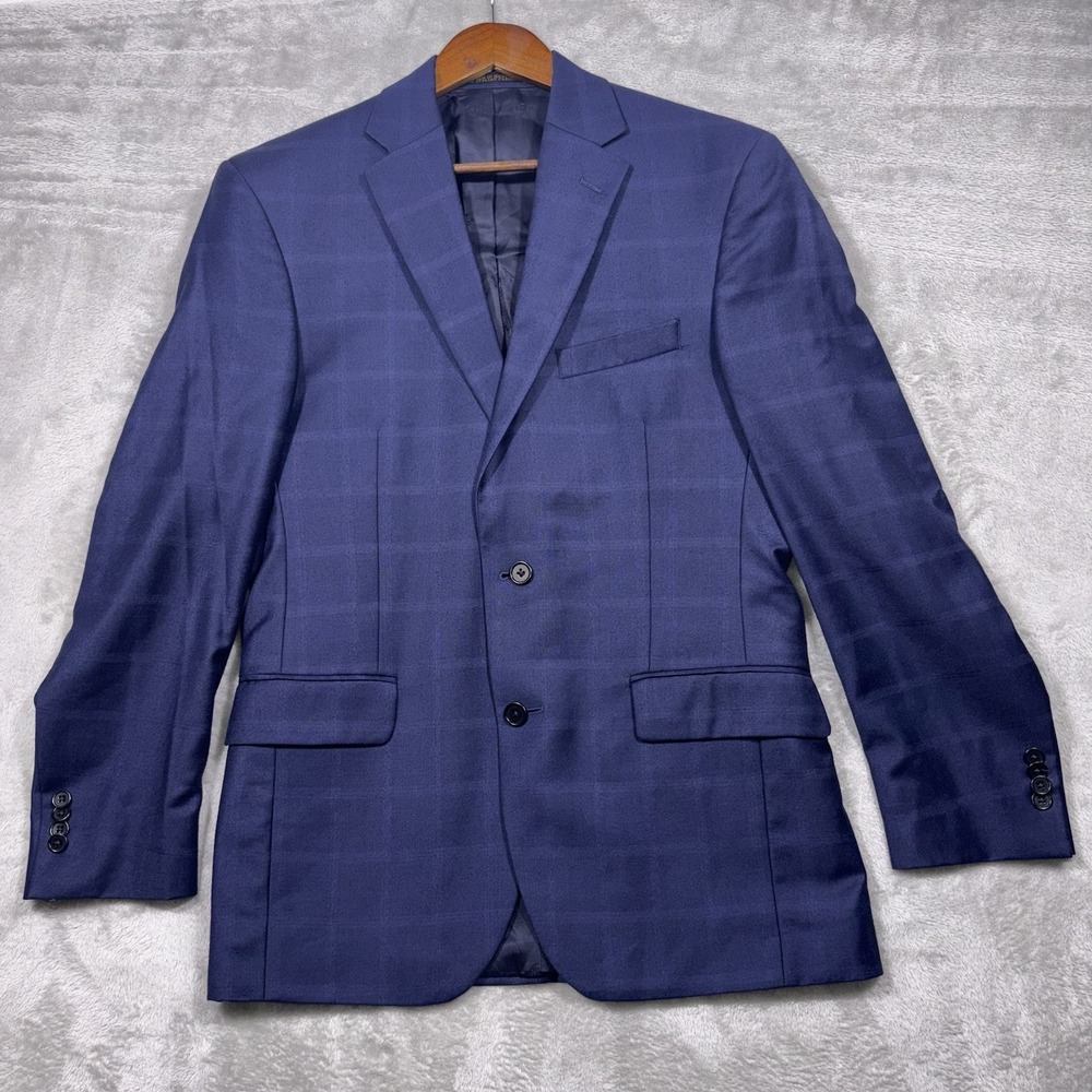 Jos. A. Bank Reserve Sport Coat Mens 38 Regular Blue Plaid Wool & Cashmere